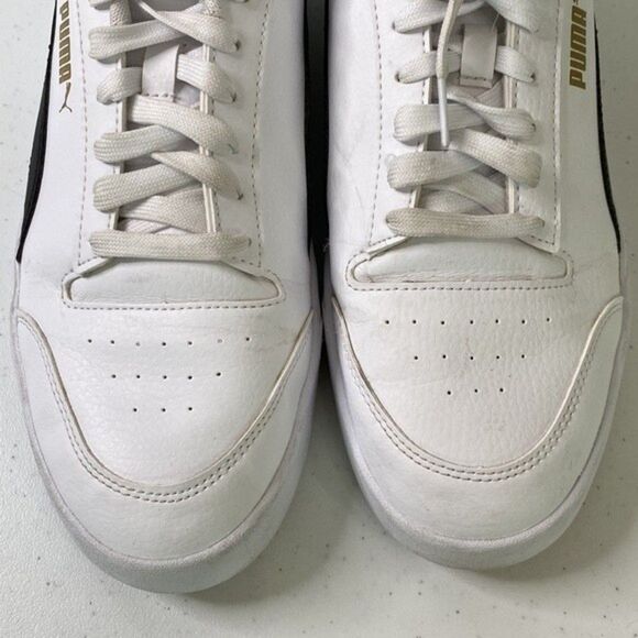 Puma White Black Shuffle Casual Sneaker Shoes Gold Logo Lace Up Classic Leather main image 8